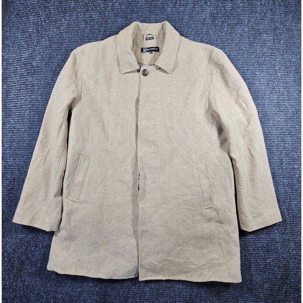Bachrach Jacket Mens XL Tan Herringbone Wool Cashmere Concealed Button Outerwear